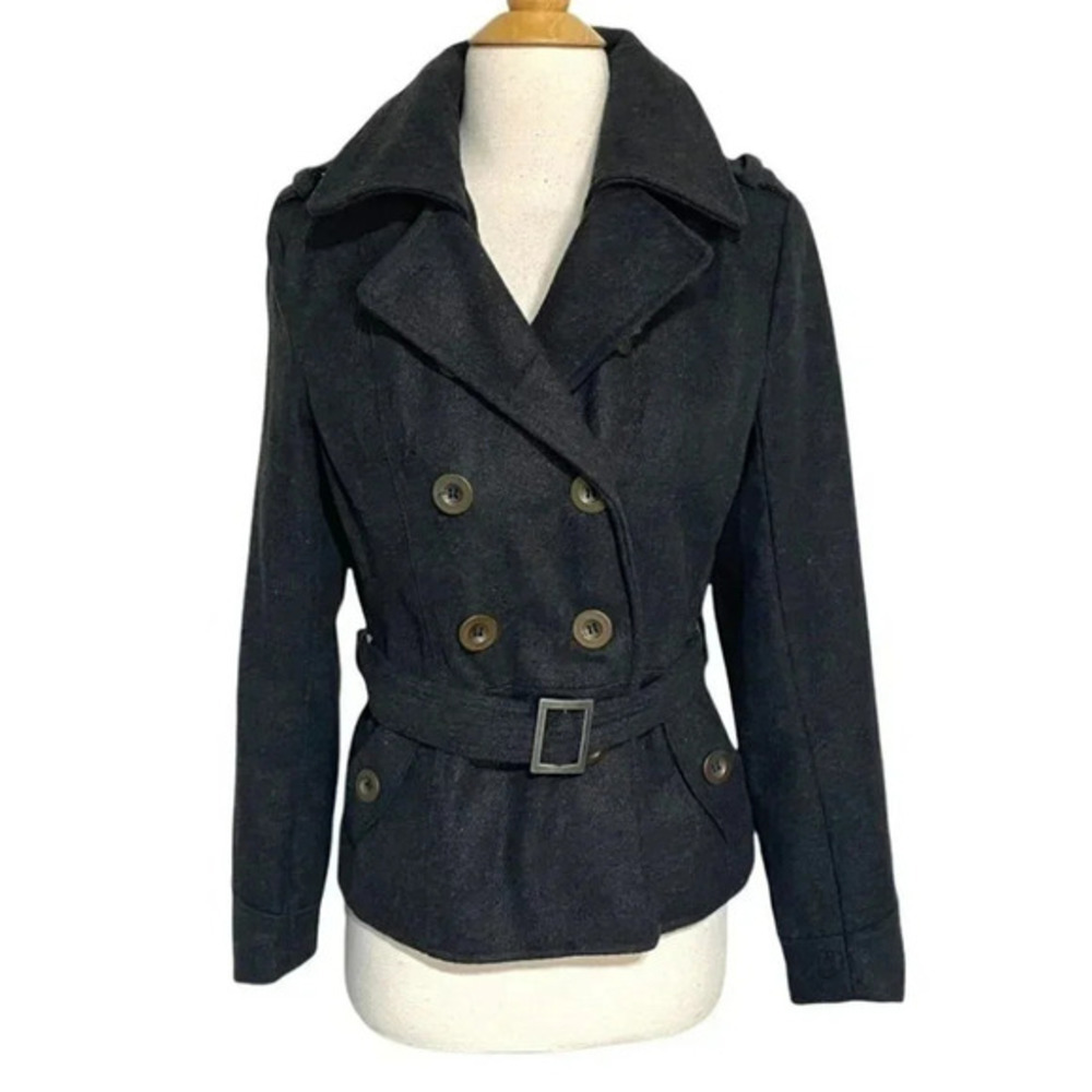 Outer‎ Edge M charcoal gray wool blend belted pea coat